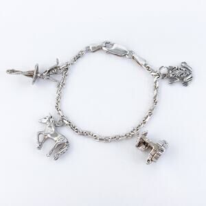 Vintage Italy Sterling Silver Child’s Charm Bracelet w/ Animal Toy Charms 5.75"